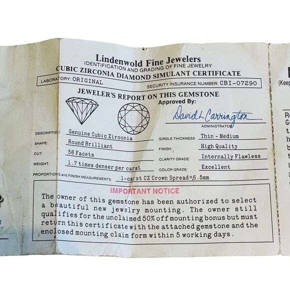 10/$25🦋 Lindenwold's 1 ct CZ Crown Spread with Certificate - Picture 3 of 11